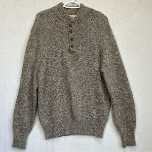 Vintage Cabela's Classic Ragg Wool Henley Sweater Sz L Elbow Patches